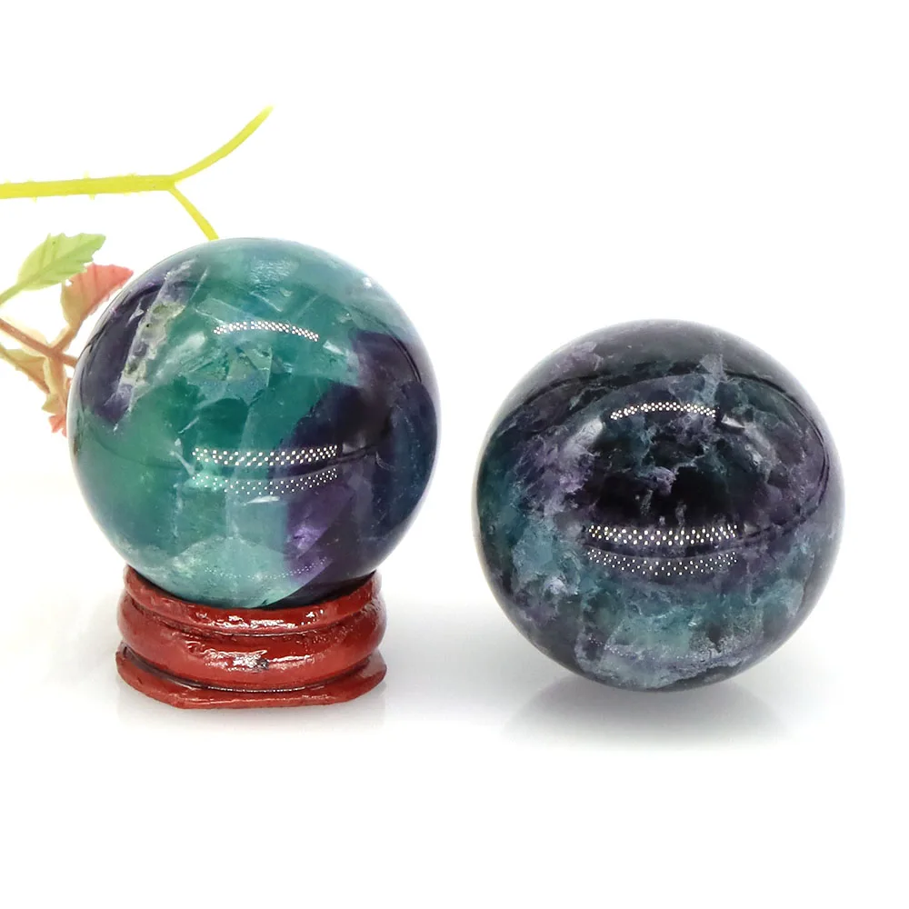 

40mm Natural Stone Fluorite Reiki Healing Crystal Polished Energy Globe Chakra Massage Gemstone Ball Home Decoration With Stand