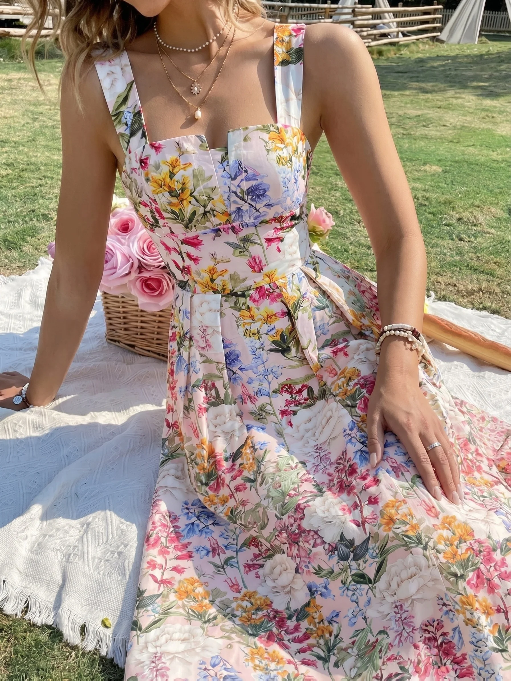 Damenmode Frühling und Sommer Neues Teepausen-Kleid mit Blumenmuster Elegantes Picknick-Kleid – Detail 5
