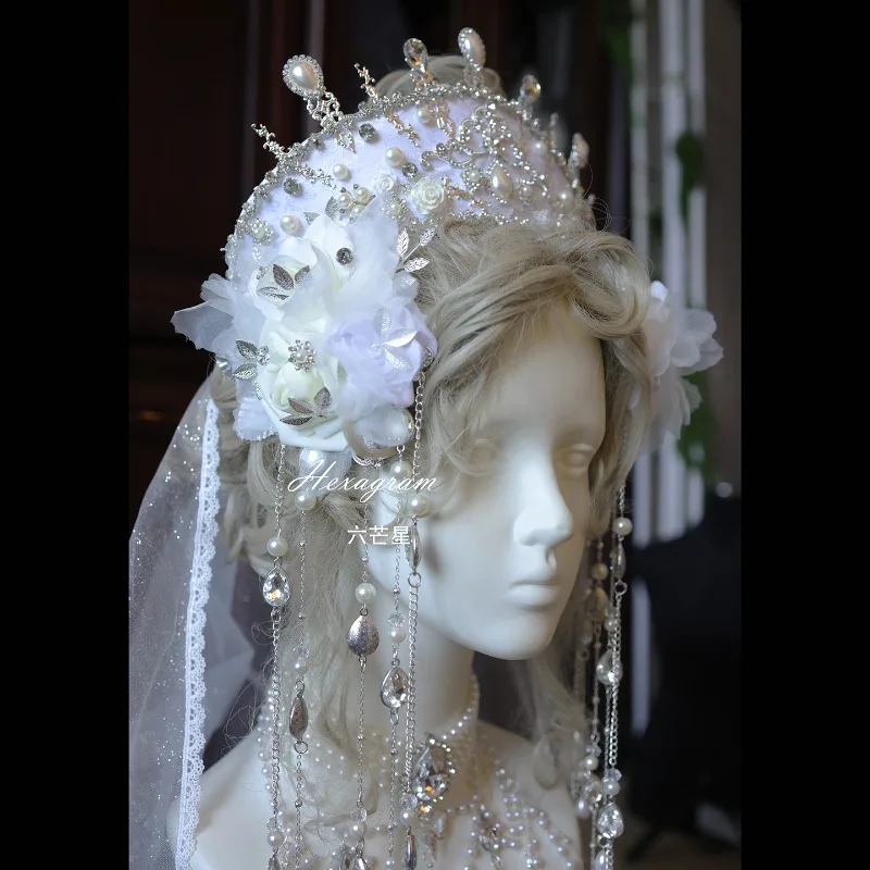 Against The Current Cold Lolita Flower Marriage Tudor Crown Wedding Dress Crown Hand Sleeves Head Dress Fringed Edge Clip