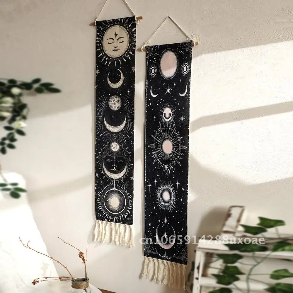 

Bohemian Sun and Moon Hand-woven Printed Pattern Tapestry with Tassels Simple Studio Living Room Background Wall Decoration