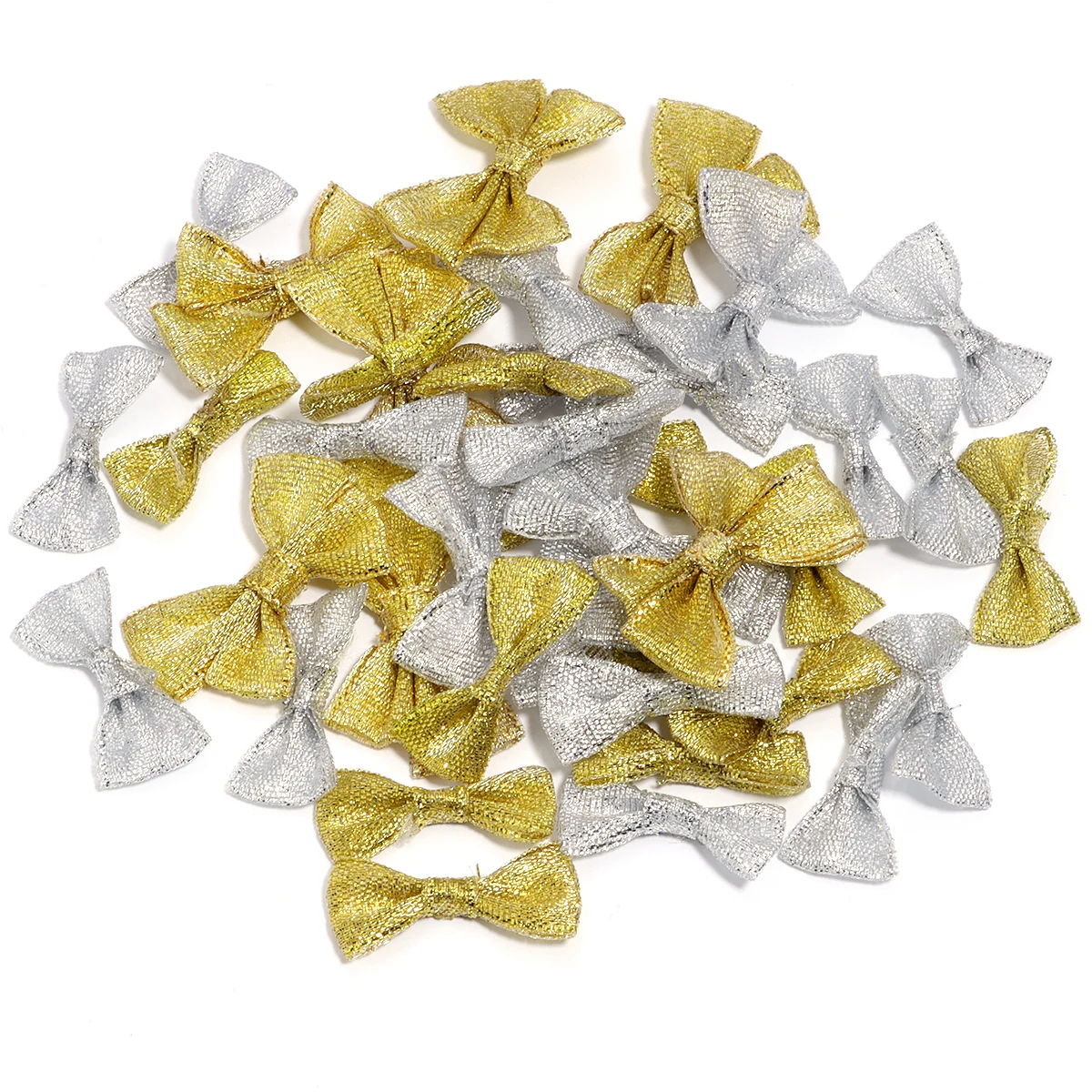 20-30pcs/lot Gold Silver Satin Ribbon Bows Handmade Mini Bow Ties For Wedding Party Gift Bags Decoration Garments Accessories