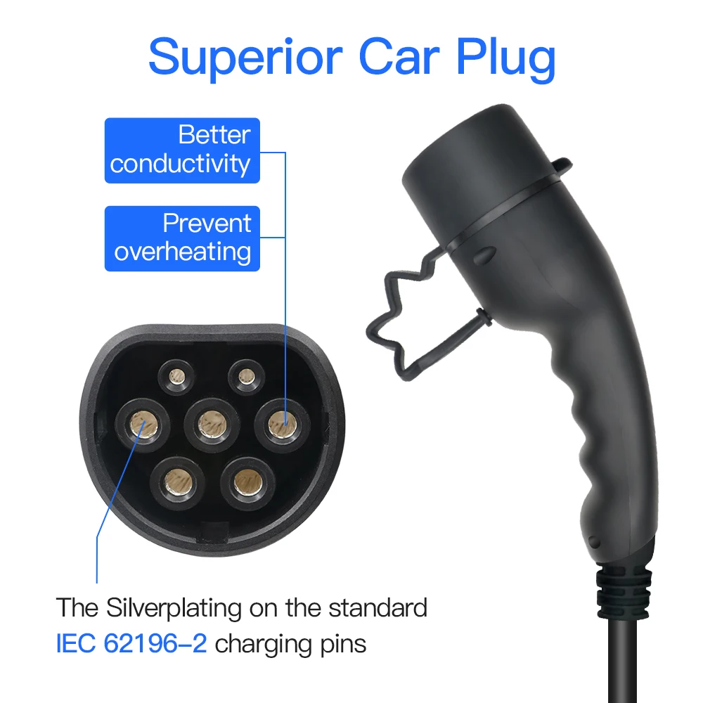 16A/32A 1P/3P 3.6kW/7.2kW/11kW/22KW EV Charging Cable Type 2 EVSE Charging Station Female to Male Plug With EV Cord 5M