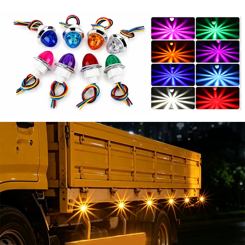 1/2X Truck Trailer Mini Watermelon LED Strobe Turn Signal Indicator Lamp Side Marker Light Brake Lamp Under Glow Wheel Light 24V