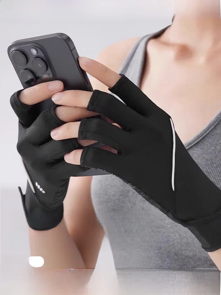 banana-leaf-uv-protection-nail-beauty-sunscreen-gloves-half-finger-driving-cycling-anti-slip-spring-summer-black-sleeve-cover