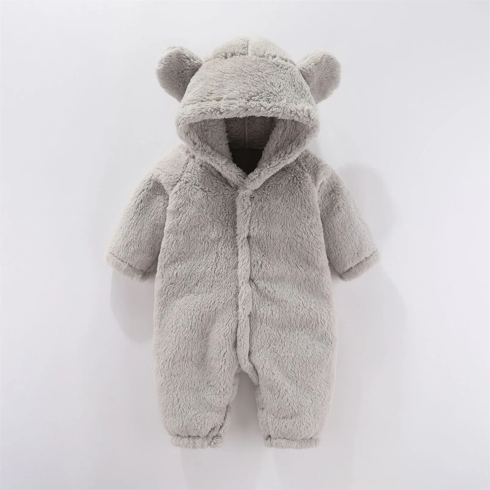 Newborn Baby Boys Girls Bear Hooded Romper Toddler Jumpsuits Winter Warm Thicken Plush Rompers 0-12Month Baby Bodysuit Clothes