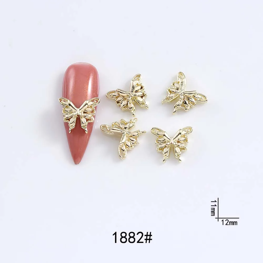 10Pcs/lot 3D Butterfly Alloy Nail Charms Bow-knot Design Jewelry Luxury Gold Silver Hollow Nail Art Decoration Accessories Bulk