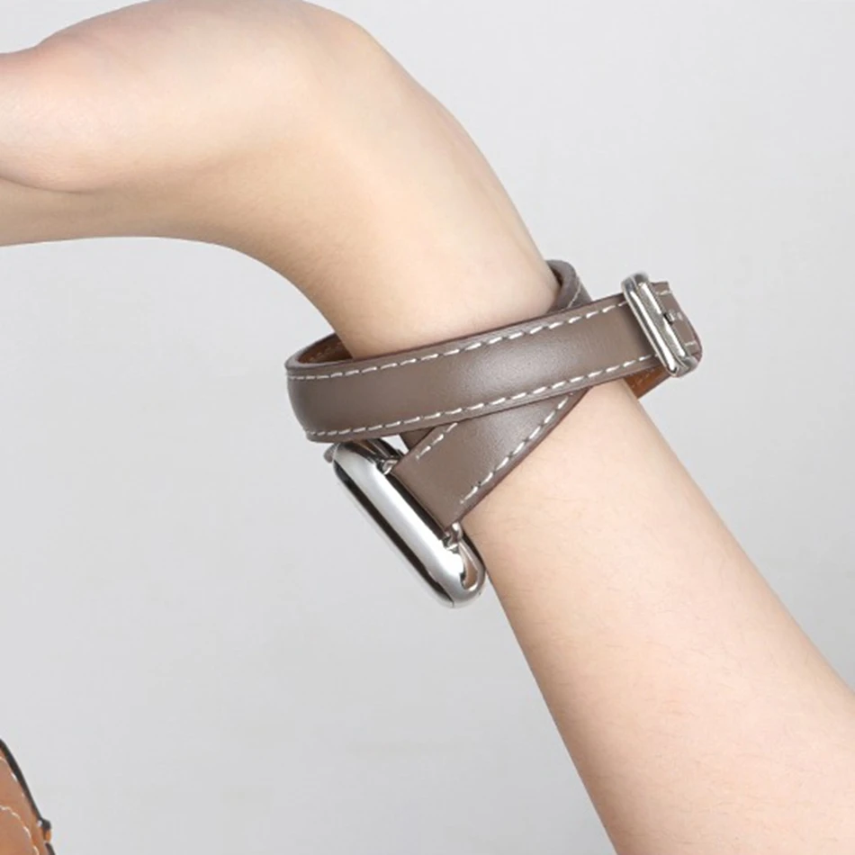 Genuine Leather Strap For Apple Watch Series 11 10 9 8 7 6 SE 5 4 UItra 3 iWatch 49/46/45/44/42/41/40/38mm Double-loop Bracelet