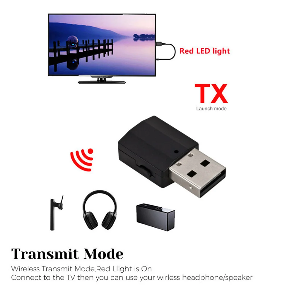 LccKaa 2 in 1 USB Bluetooth 5.0 Receiver Transmitter Wireless Mini 3.5mm AUX Music Adapter For Car Radio TV Bluetooth Earphone