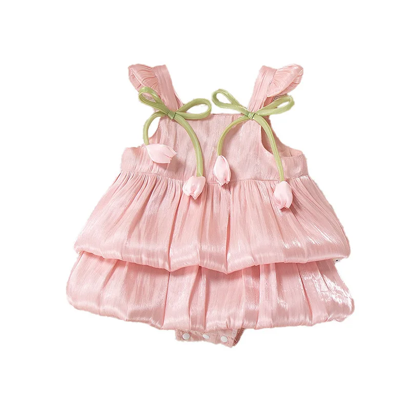 1Pc Class A Soft Baby Girls Romper, sweet princess style breathable onesie, comfy bodysuit ideal for daily wear and gifting