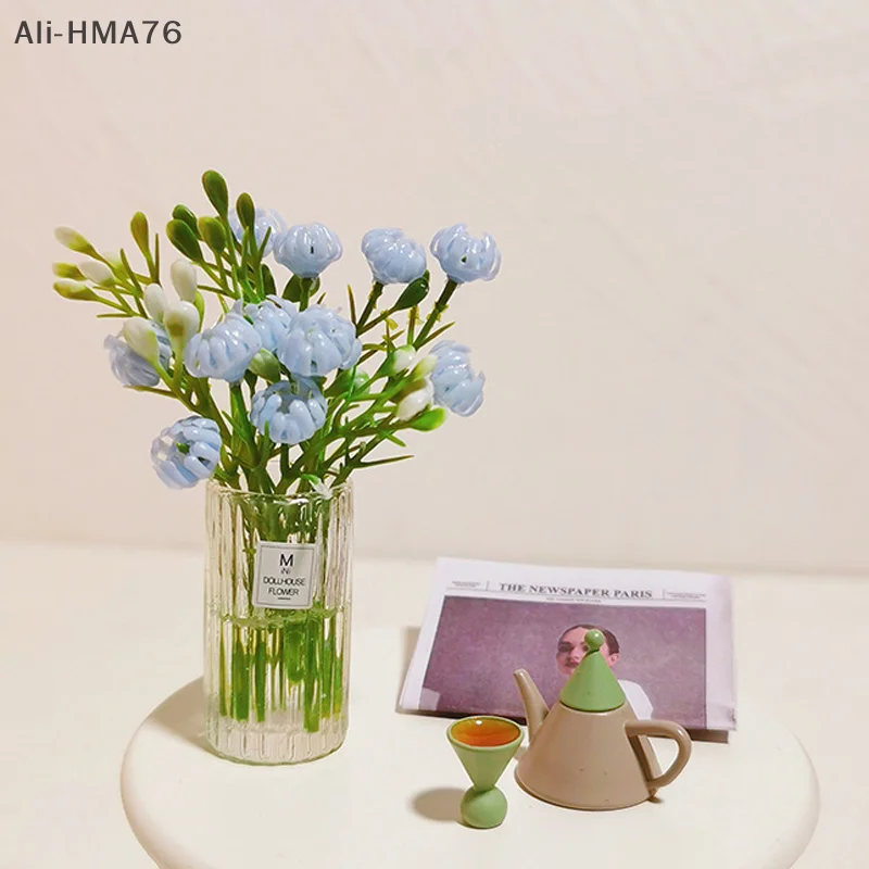 HMA76-1:12 인형 집 미니어처 화분 테이블 꽃 녹지 분재 모델 데스크탑 차량 탑재 장식품 홈 장식