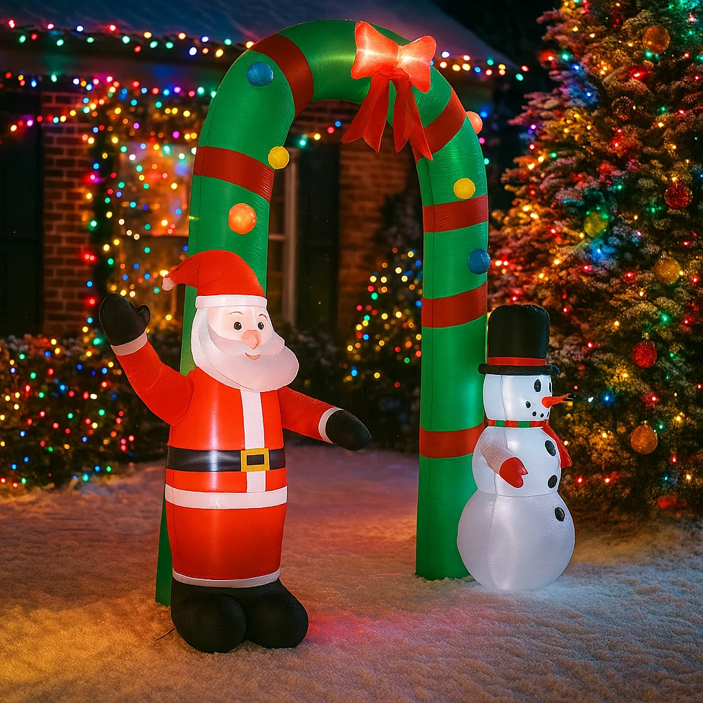 7.8フィート クリスマスデコレーション インフレータブルおもちゃ サンタクロース 雪だるま アーチウェイ ホームヤードオーナメント LED装飾付き クリスマスパーティーおもちゃ