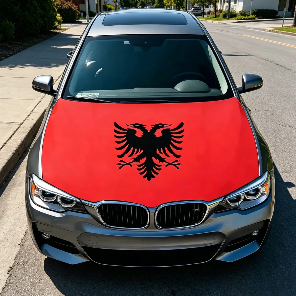 

National Albania Flag Banner Car Hood Cover Flag Elastic Fabrics Engine Cover for Decoration, Stretch Fabric Cover