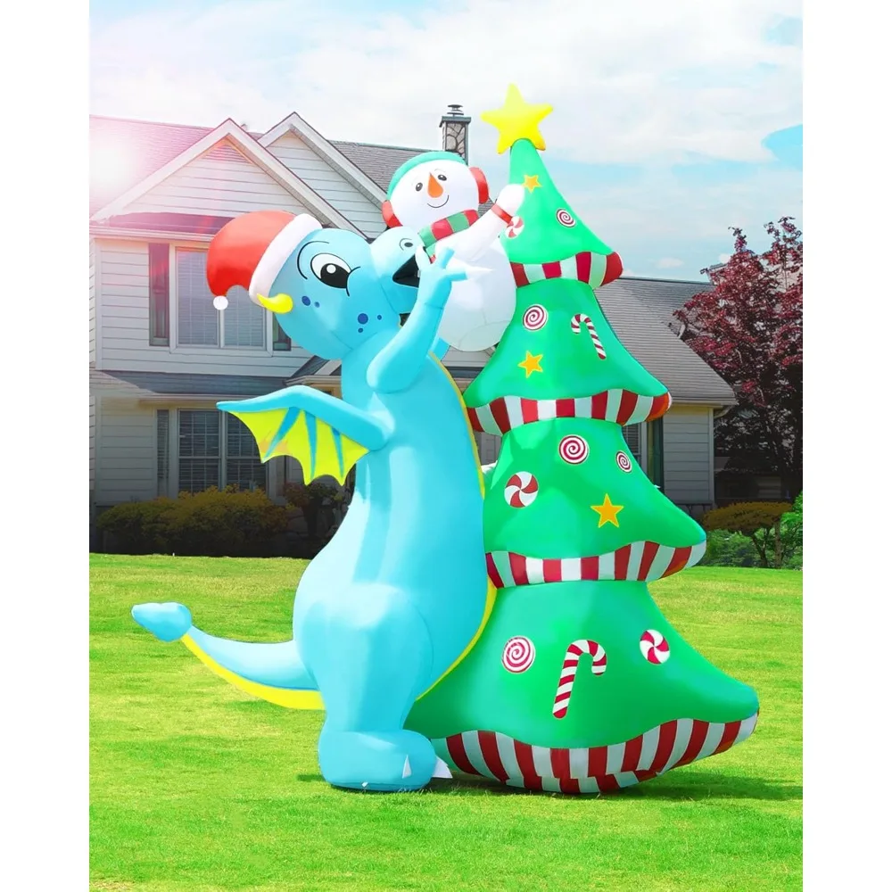 

2025 New 8FT Inflatable Christmas Decorations Dinosaur Blowups Outdoor Christmas Tree Xmas Decorations Snowman Yard Lawn Decor,
