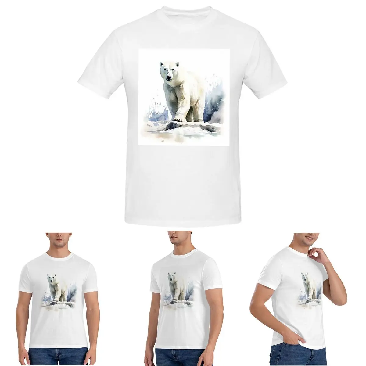 

Watercolor Standing In The Snow Polar Bear T-Shirt for Men Cotton Oversized T Shirts Men's Short Sleeve Crew Neck Clothes Tops