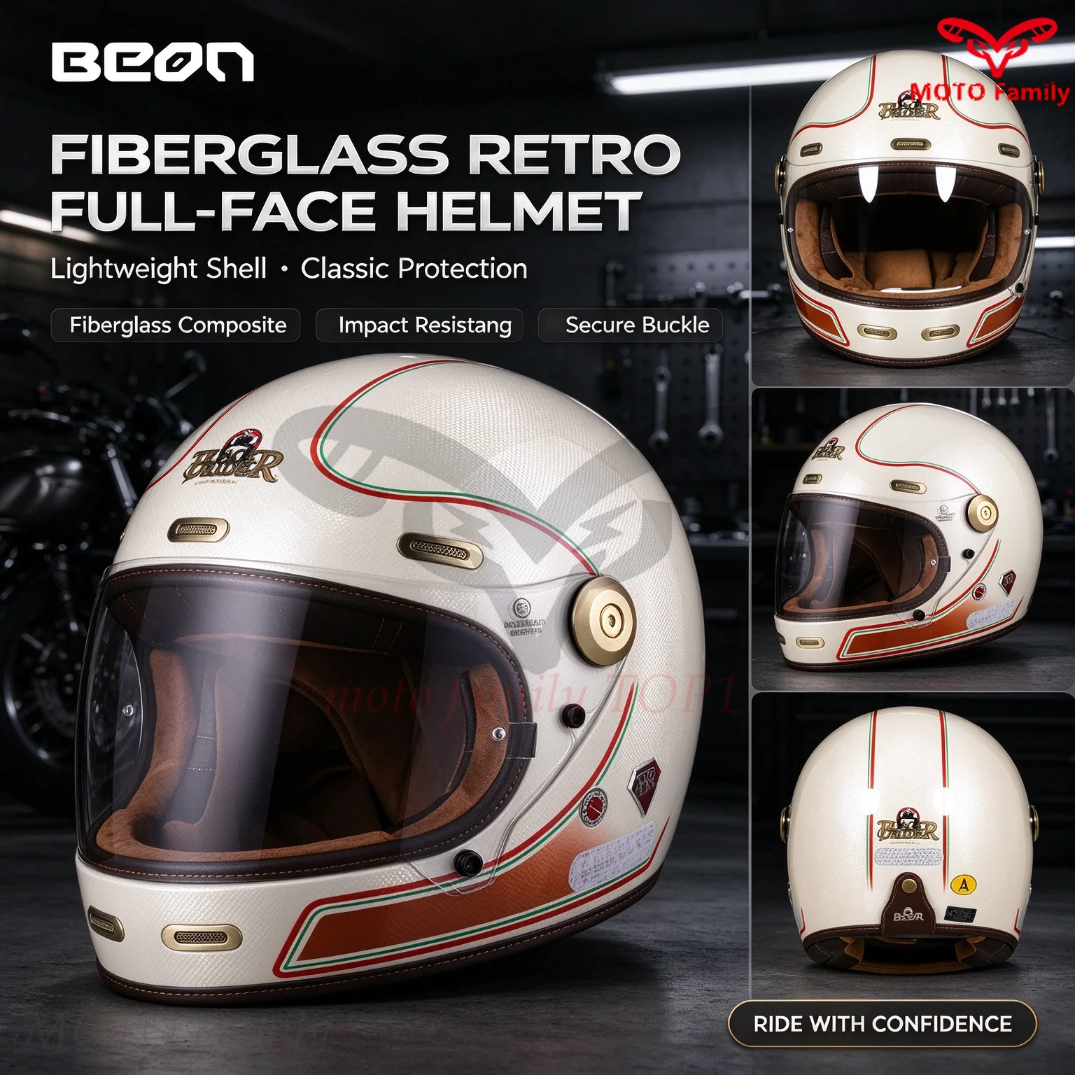 Motorcycle Helmet Retro Fiberglass Carbon Fiber Men Women Locomotive All Seasons BEON BR-512 helm motorcycle