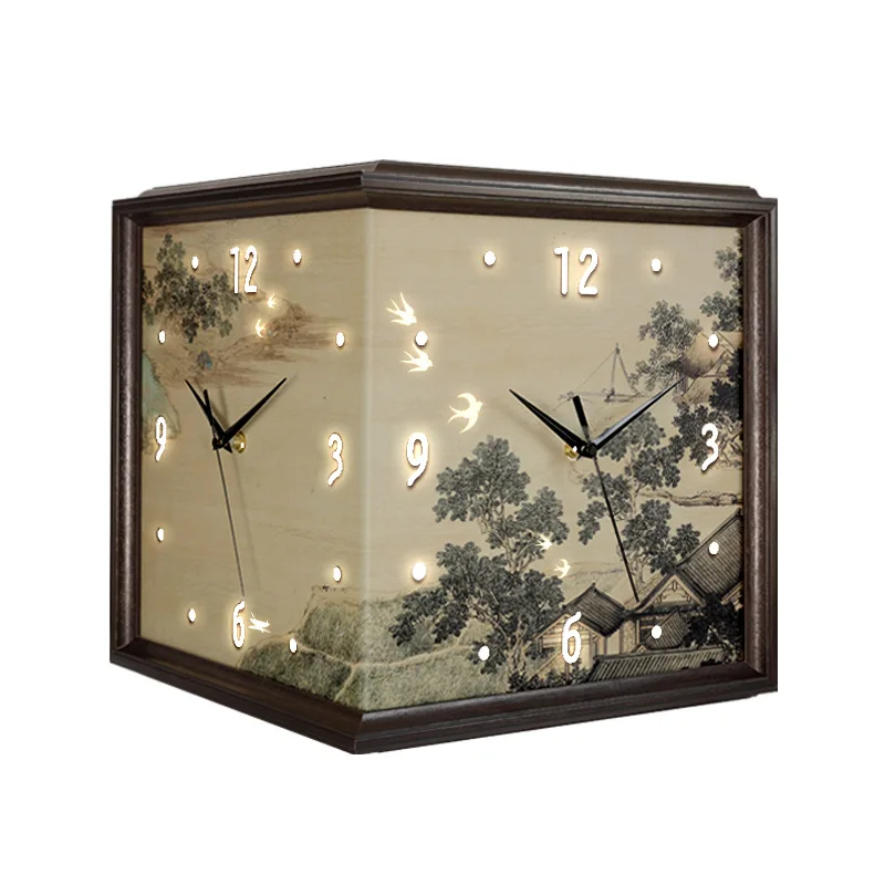 

Double-sided corner clock, living room corner clock mural light without punching holes