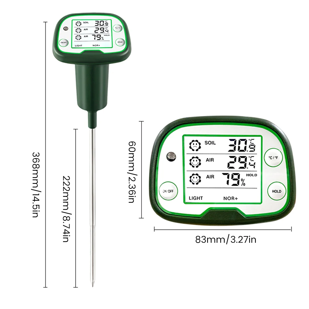 

Soil Temperature Meter Tester Soil Tester Air Temperature Humidity Sunlight Intensity Measurement Analysis Test 4 in 1