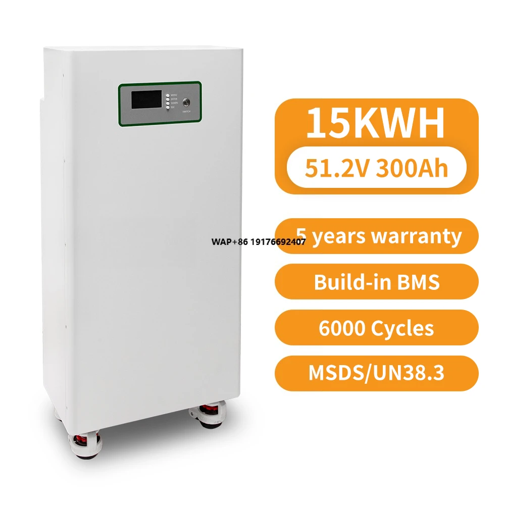 48V 51.2V 300Ah 15kWh LiFePO4 Home Power Supply Battery Pack Home Energy Storage Wheels Lithium Ion Pack