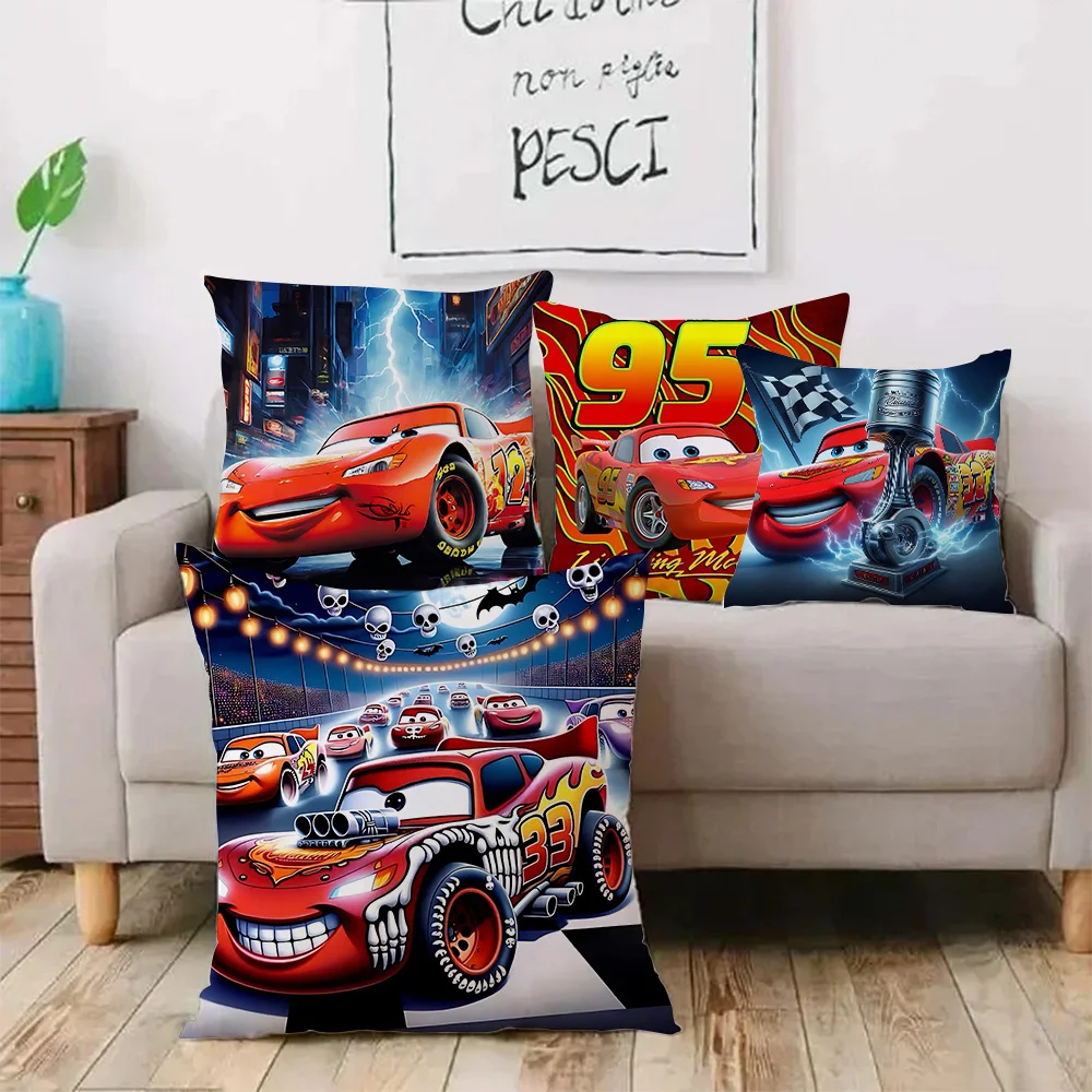 

Anime L-Lightning McQueen Pillow Covers Cartoon Sofa Decorative Home Double-sided Printing Short Plush Cute Cushion Cover