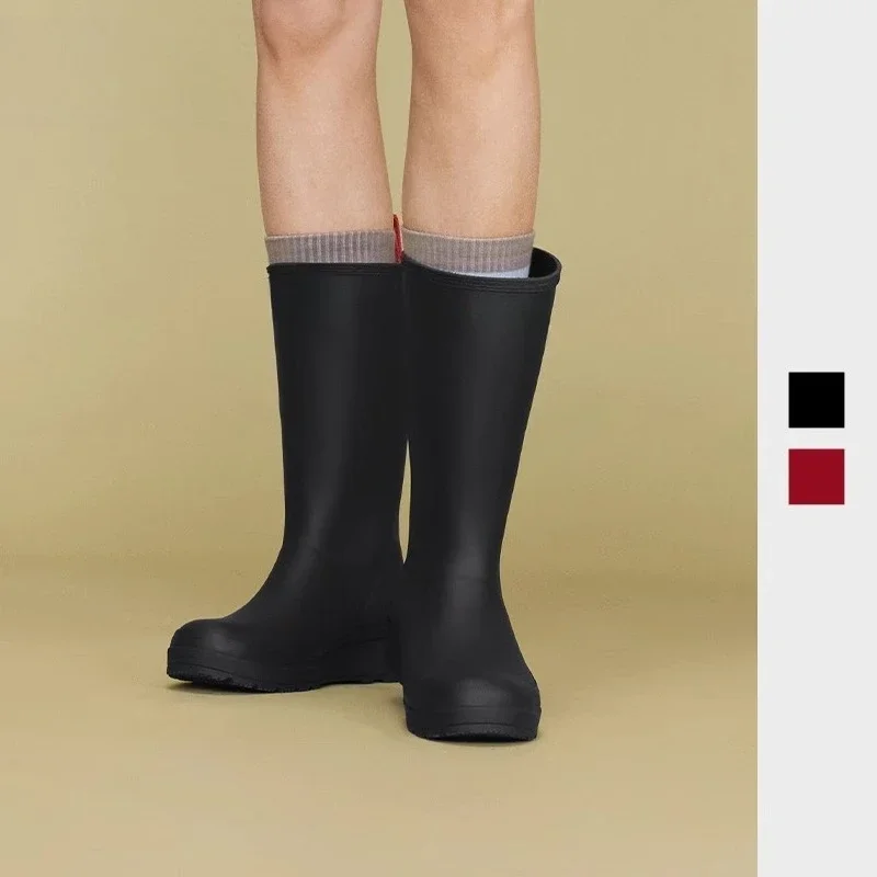 Matte Coldplay waterproof medium boots thick-soled heightening rain boots