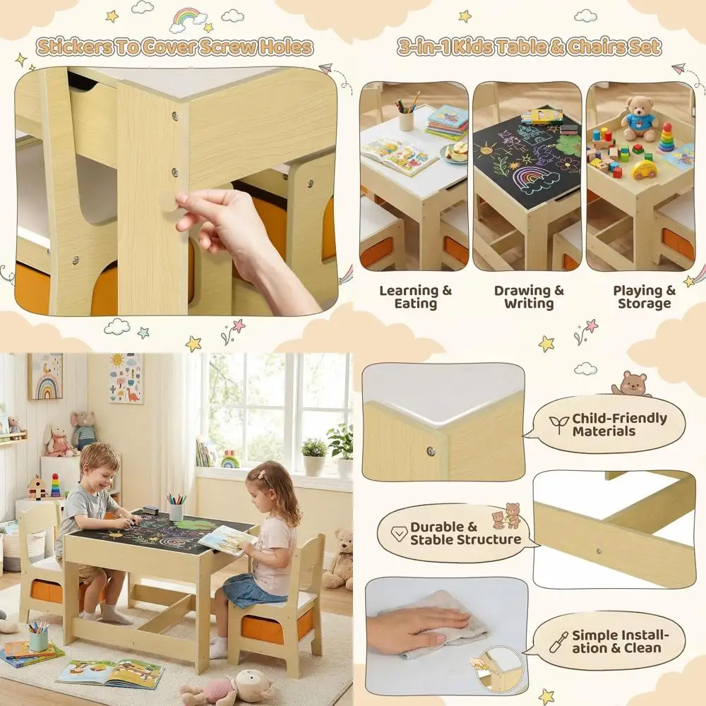 

Универсальный деревянный детский стол и стулья с местом для хранения, двусторонний стол для творчества, доска для рисования и съемная столешница для малышей