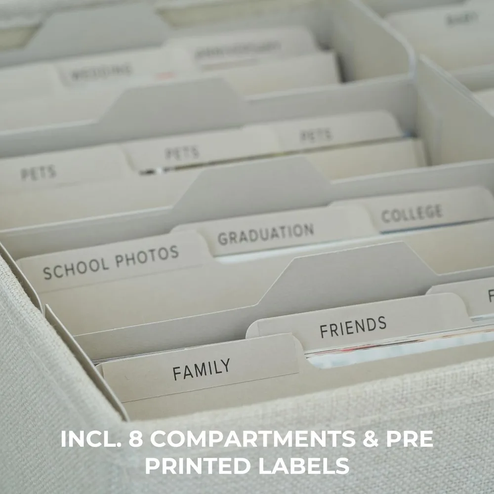 منظم ألبوم الصور من الكتان - يحمل 1700 صورة مقاس 4 × 6 مع فواصل، حل تخزين متين