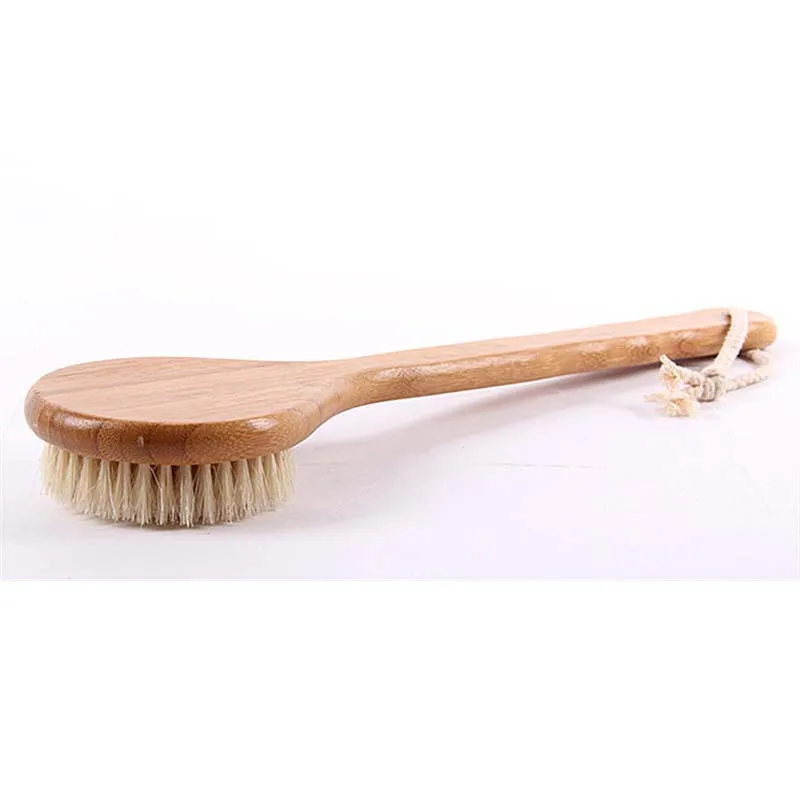 33cm Bamboo Shower Body Brush with Boar Bristle Perfect for Dry Skin Brushing Essential for Cellulite Reduction Skin Exfoliation