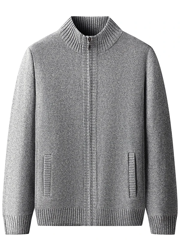 

Мужской вязаный кардиган на молнии с флисовой подкладкой, утепленный, с высоким воротником, больших размеров, теплая модная верхняя одежда, зимнее пальто