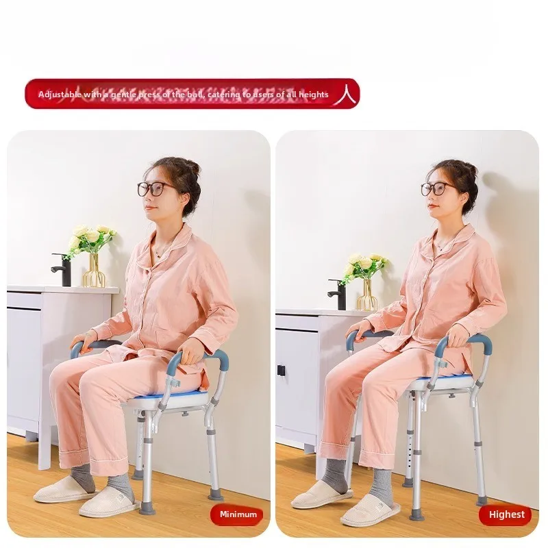 

Стул для душа для пожилых и беременных, безопасный стул для ванной комнаты, регулируемое шестиуровневое сиденье, противоскользящие ножки, скрытые подлокотники из алюминия