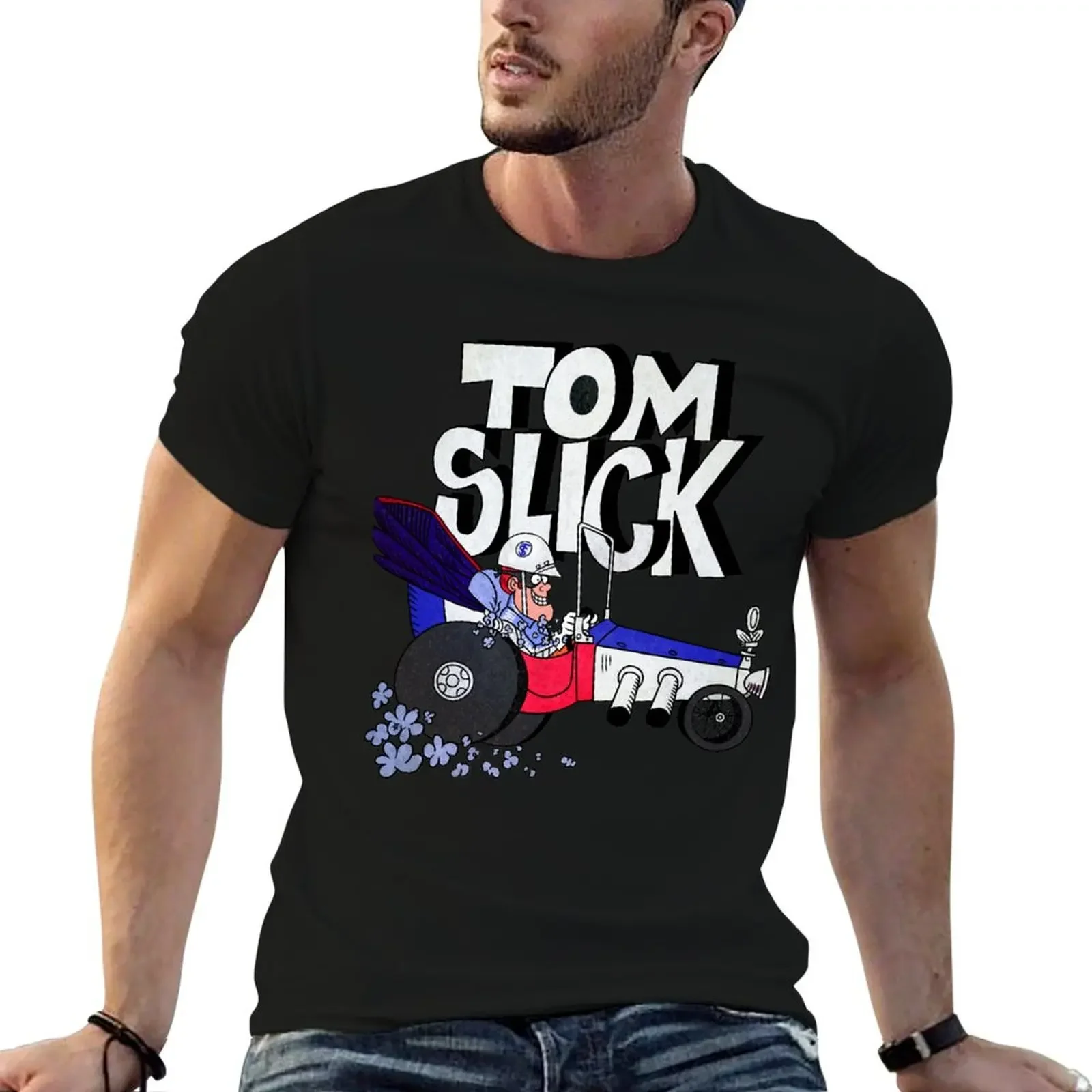 

Tribute to Jay Ward Cartoons Tom Slick in the Thunderbolt Grease Slapper with Logotype Classic T-Sh.png T-Shirt