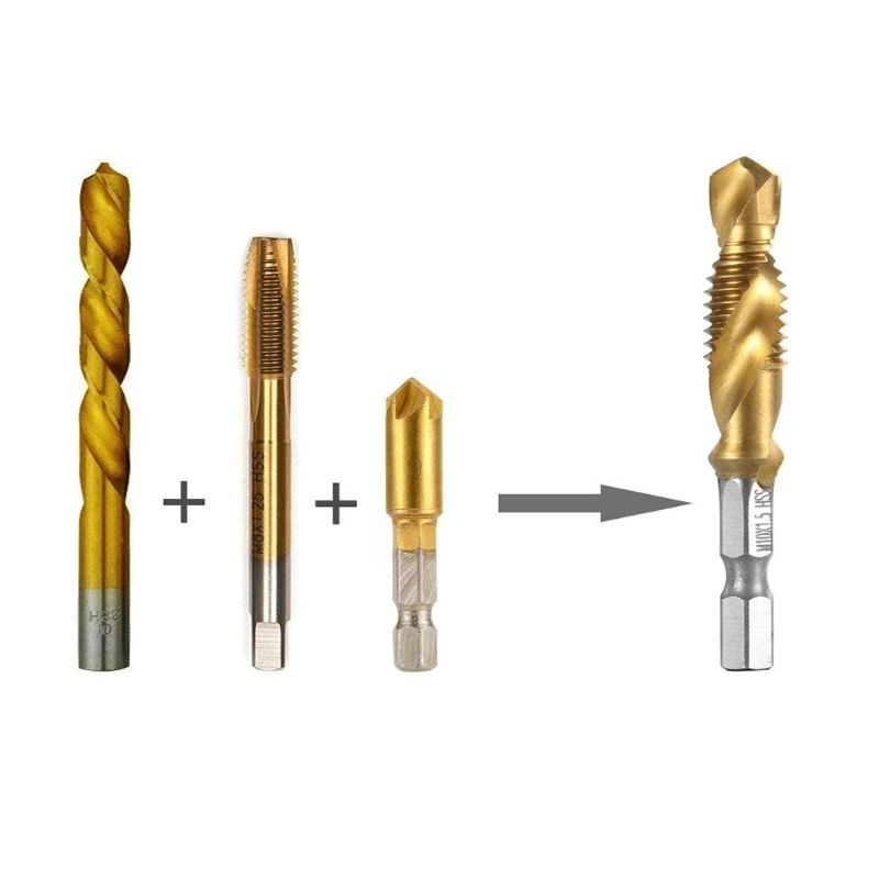 Brocas de grifo métrico de rosca de tornillo de vástago hexagonal, máquina de tornillo, taladro compuesto, M3, M4, M5, M8, M10, herramientas manuales