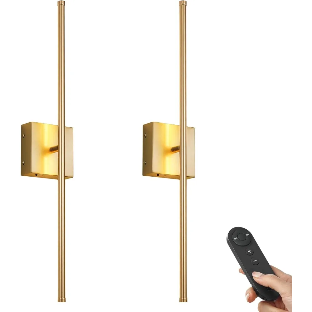 

Operated Wall Sconces with Remote Control,Dimmable Wall Sconces Set of Two,350°Rotate,3000K LED Gold Wireless Wall Light(2 Pack)