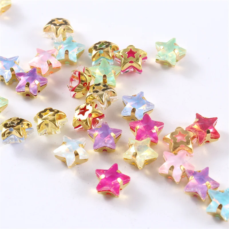 Glitter Crafts Glass Star shape diamond Sewing Rhinestones with Gold Base Flatback Crystals decorations for clothes diy