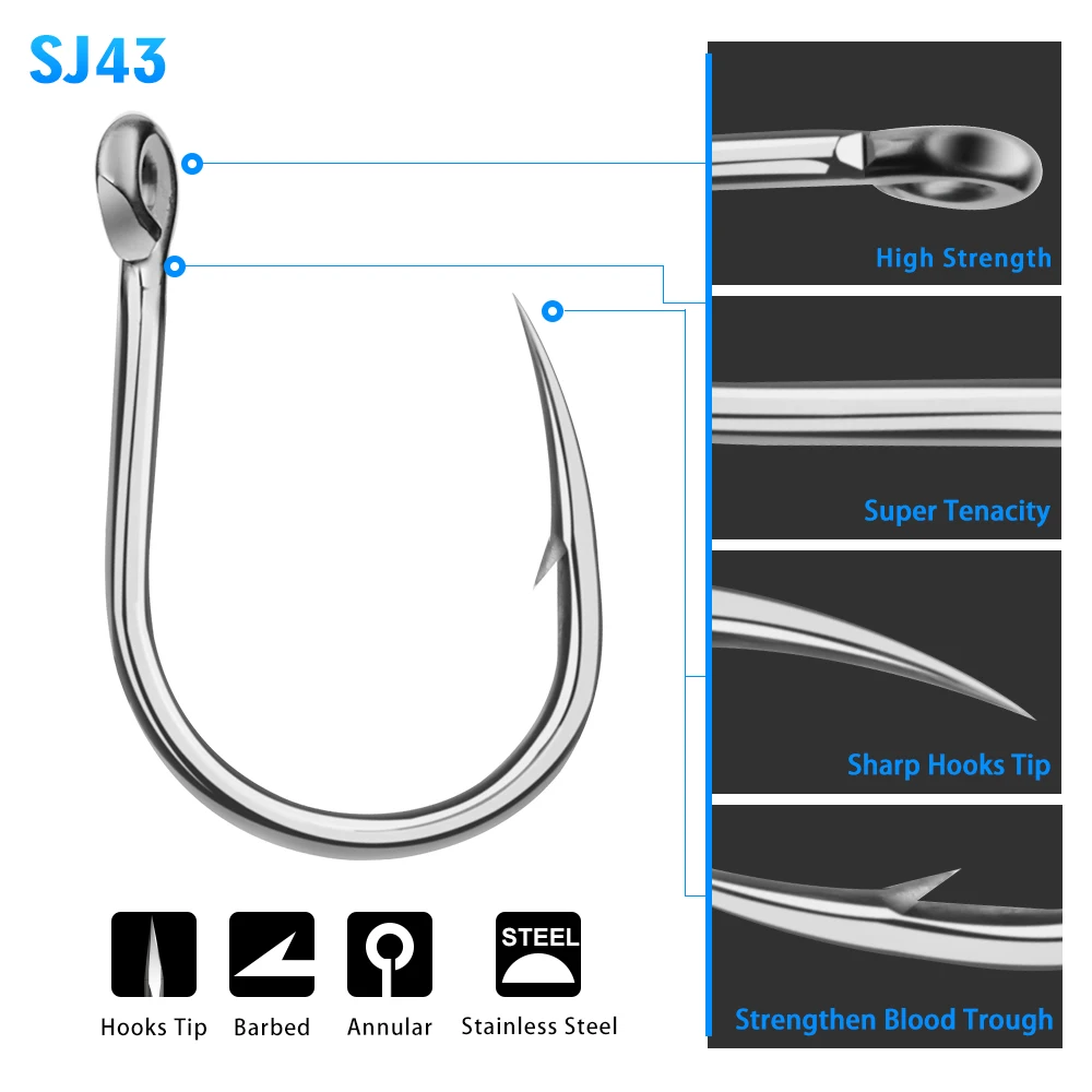 10 Stück PROBEROS Edelstahl-Hochleistungshaken, Verstärkte Scharfe Haken, Extrem Starke Tieflaufende Big-Game-Salzwasser-Jigging-Haken – Detail 3