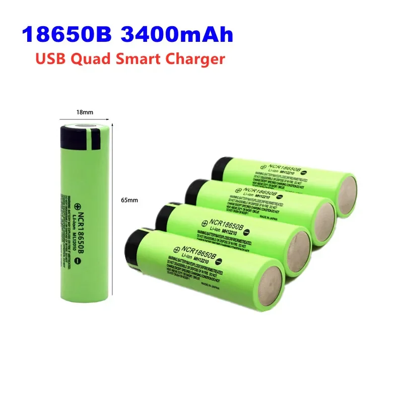 1-10 szt. NCR 18650B 3400mAh 18650 akumulator litowo-jonowy do narzędzia bateria do latarki 3.7V + ładowarka USB quad smart