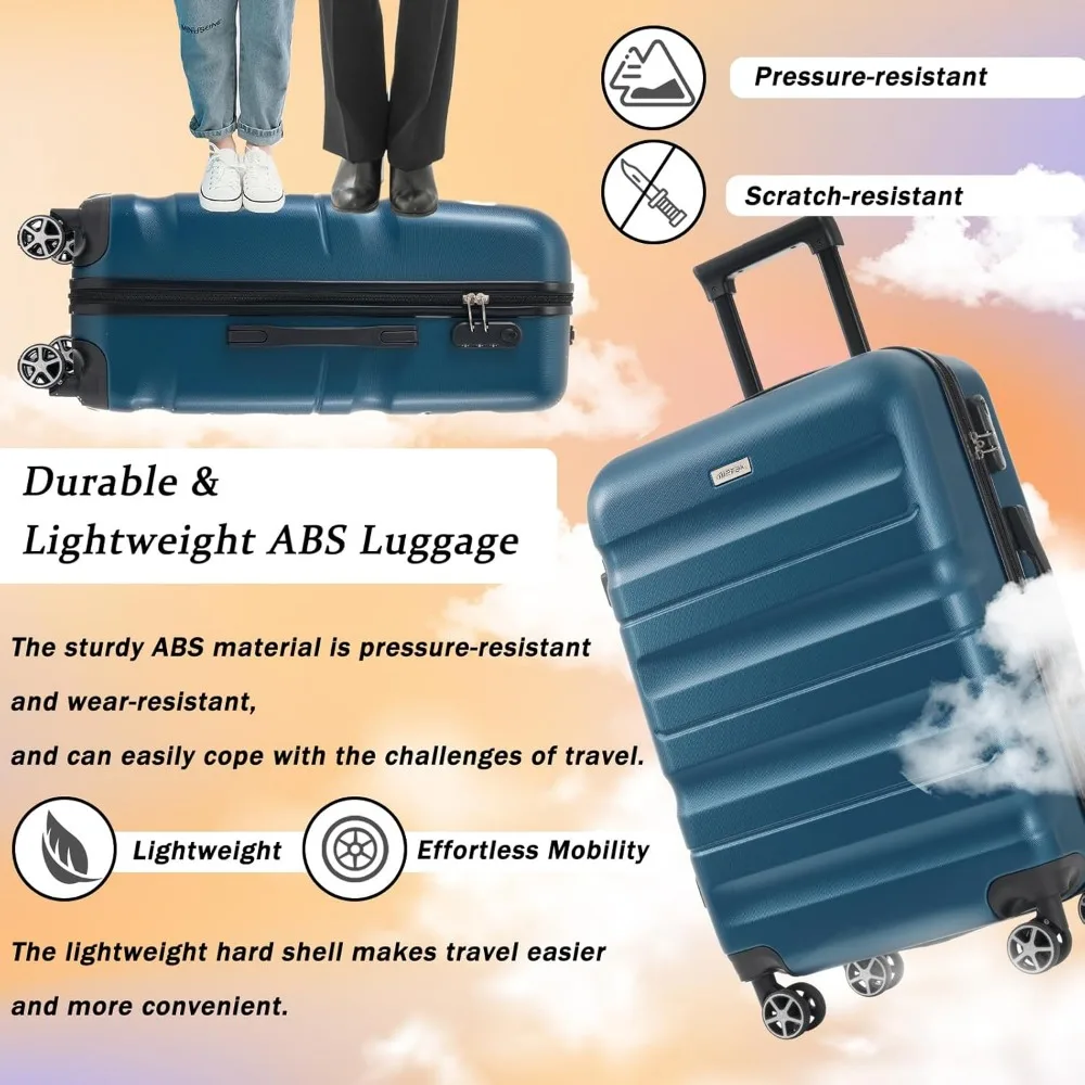 6-piece hardshell abs suitcases with 8 silent spinner wheels: durable and lightweight luggage set for family travel