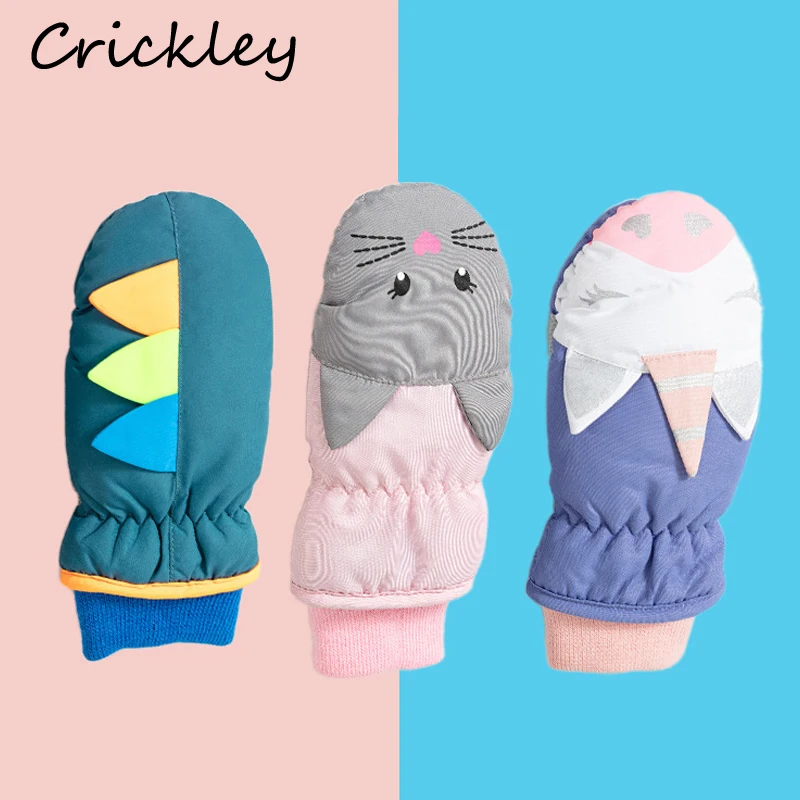 

Unicorn Dinosaur Cat Children Gloves Cartoon Waterproof Boys Girls Mittens Winter Fleece Warm Non Slip Kids Skiing Gloves