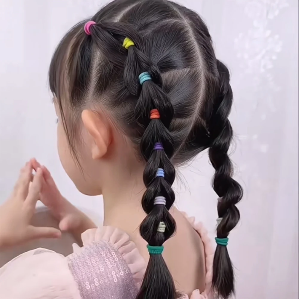 500Pcs Girls Colored Rubber Band Ponytail Support Headband Daily Leisure Children's Hair Tie Straps Boutique Headrope