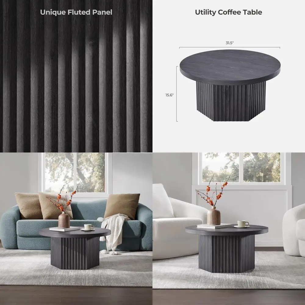 

Круглый журнальный столик Mid-Century Modern 32 с местом для хранения, отделка из серого ольхового дерева