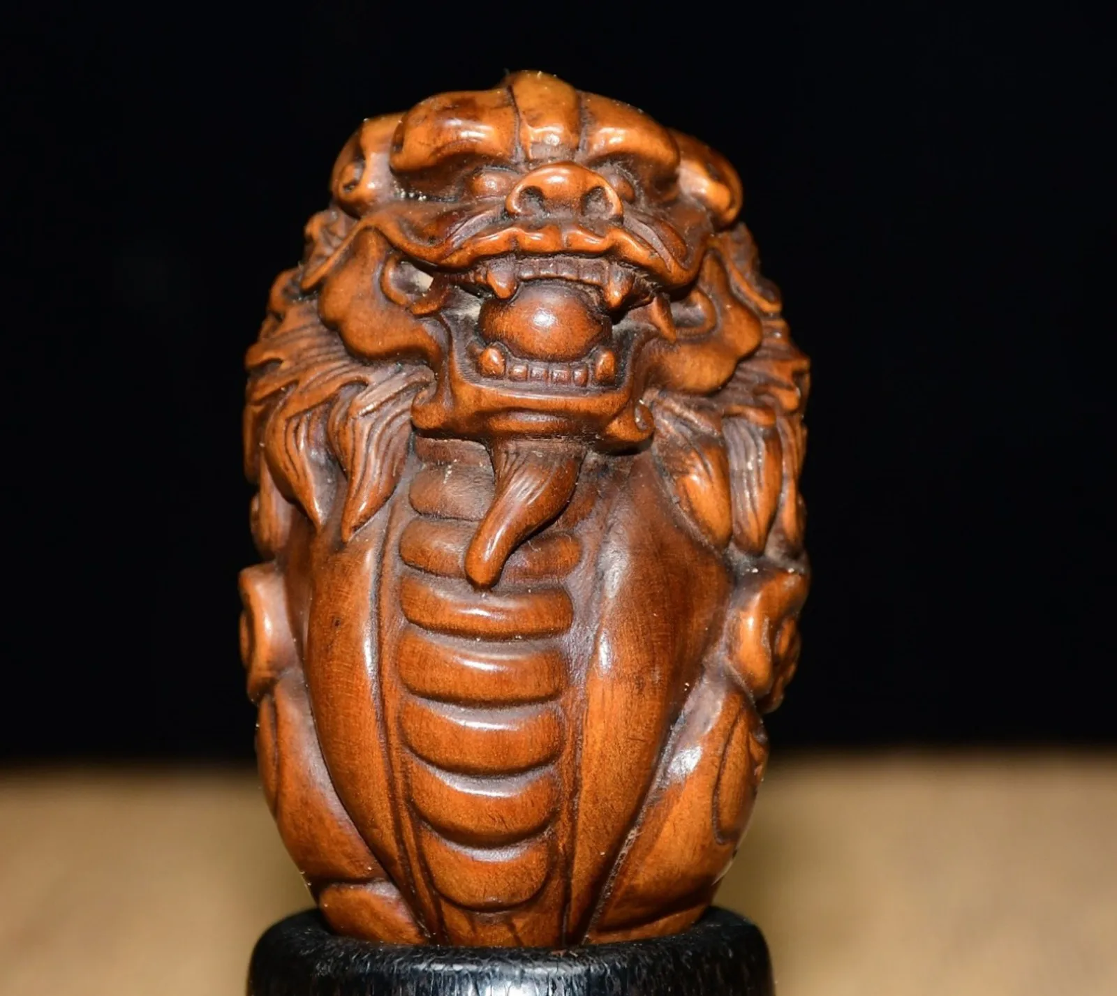 Vintage Wood Wooden Carved Figure Chinese Lion Figurine Sculpture Symbolizing