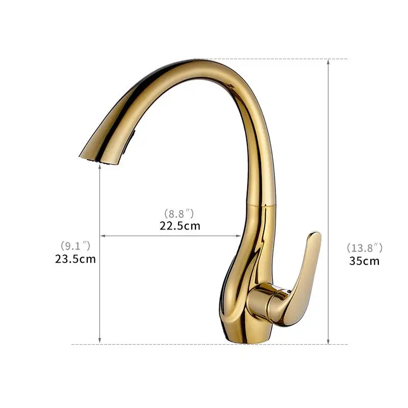Kitchen Faucet Pull Out Golden Plate All Around Swivel Spout Hot and Cold Spray Head Kitchen Taps Mixer