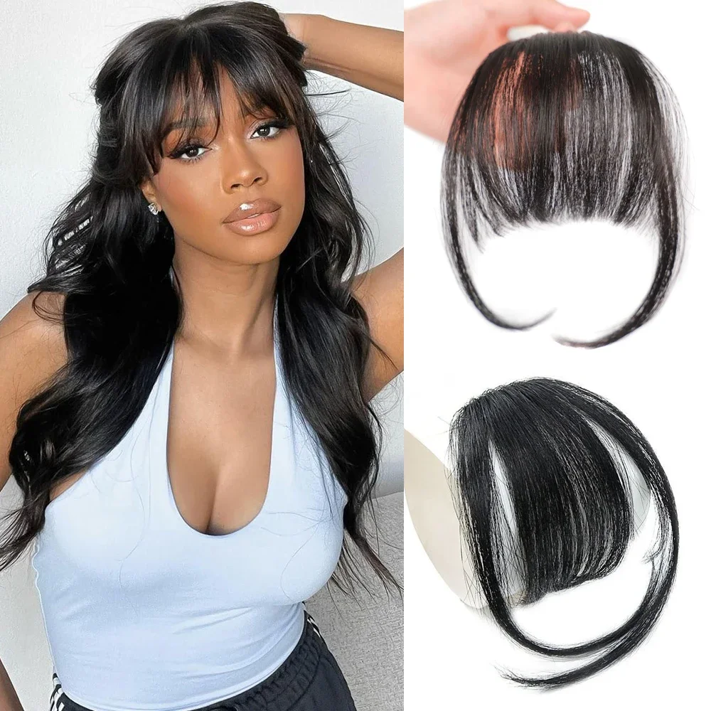 Brown Color Synthetic Hair Clip In Bangs Natural Black Invisible Front Fringes Clip in Hair Air Bangs Fake Hair Bangs For Women