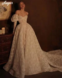 Lace Wedding Dresses 2024 A-Line Off the Shoulder Long Sleeves Backless Bridal Gown Chapel Train Customized Vestidos De Novias