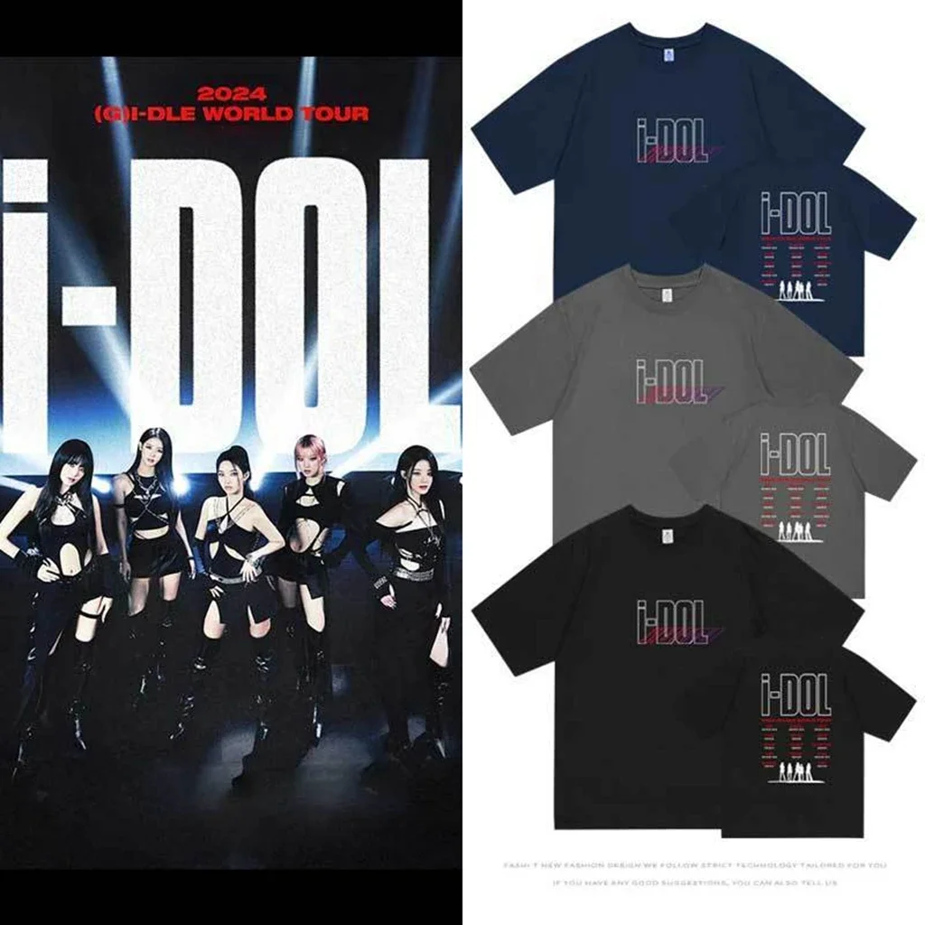 GIDLE 2024 IDOLT Shirt Korean Fashion Men Women Harajuku Hip Hop Retro Tops Unisex High Quality Vintage Cotton Tees Shirts