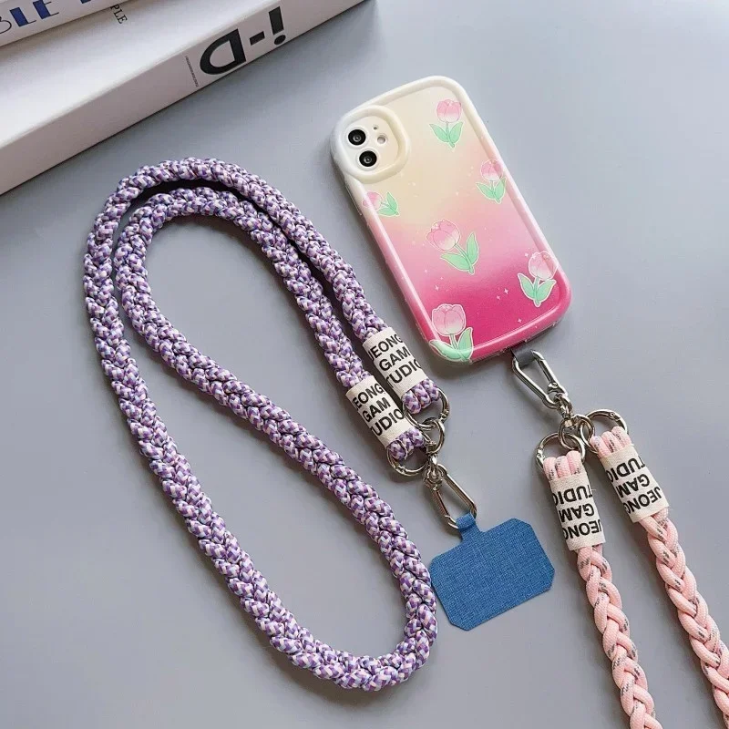 

New Phone Woven Lanyard Detachable Cute for IPhone 16 15 Samsung Phone Case Lovely Girl Candy Colour Outdoors Weave Hanging Rope