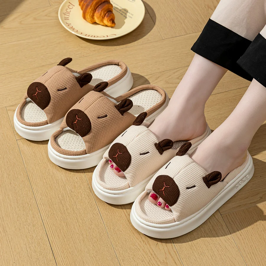 Women's Indoor Soft Home Slippers Summer Cute Capybara Cartoon Flax Thick Sole Anti-slip Bedroom Comfortable Fashion Shoes image 4