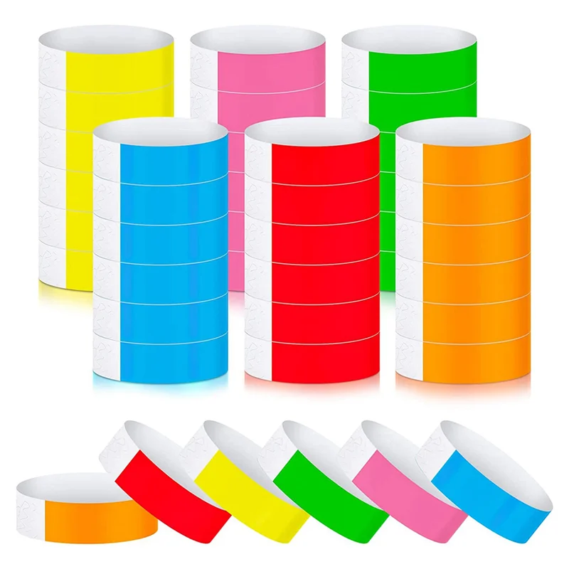 4800Pcs 방수 핸드 밴드 이벤트를위한 네온 손목 밴드 콘서트 손목 밴드 파티-VVNB를위한 접착 손목 밴드