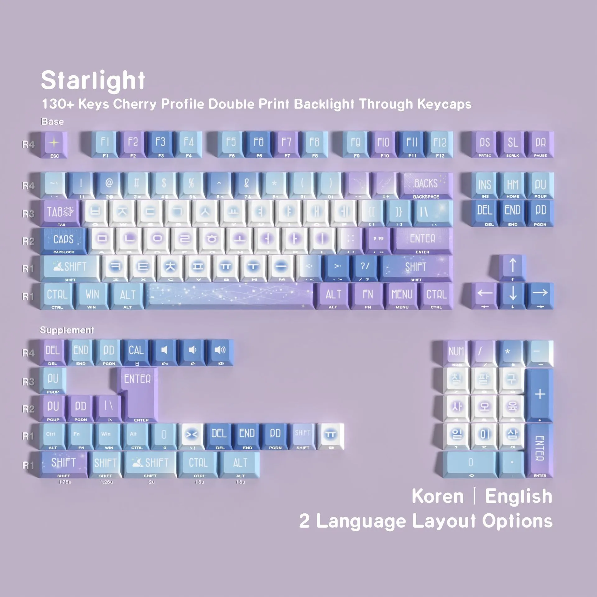 Starlight Theme Korean keycap Mechanical Keyboard Keycaps Shine Through Side Printed Cherry Profile PBT Key Caps ISO Enter DIY