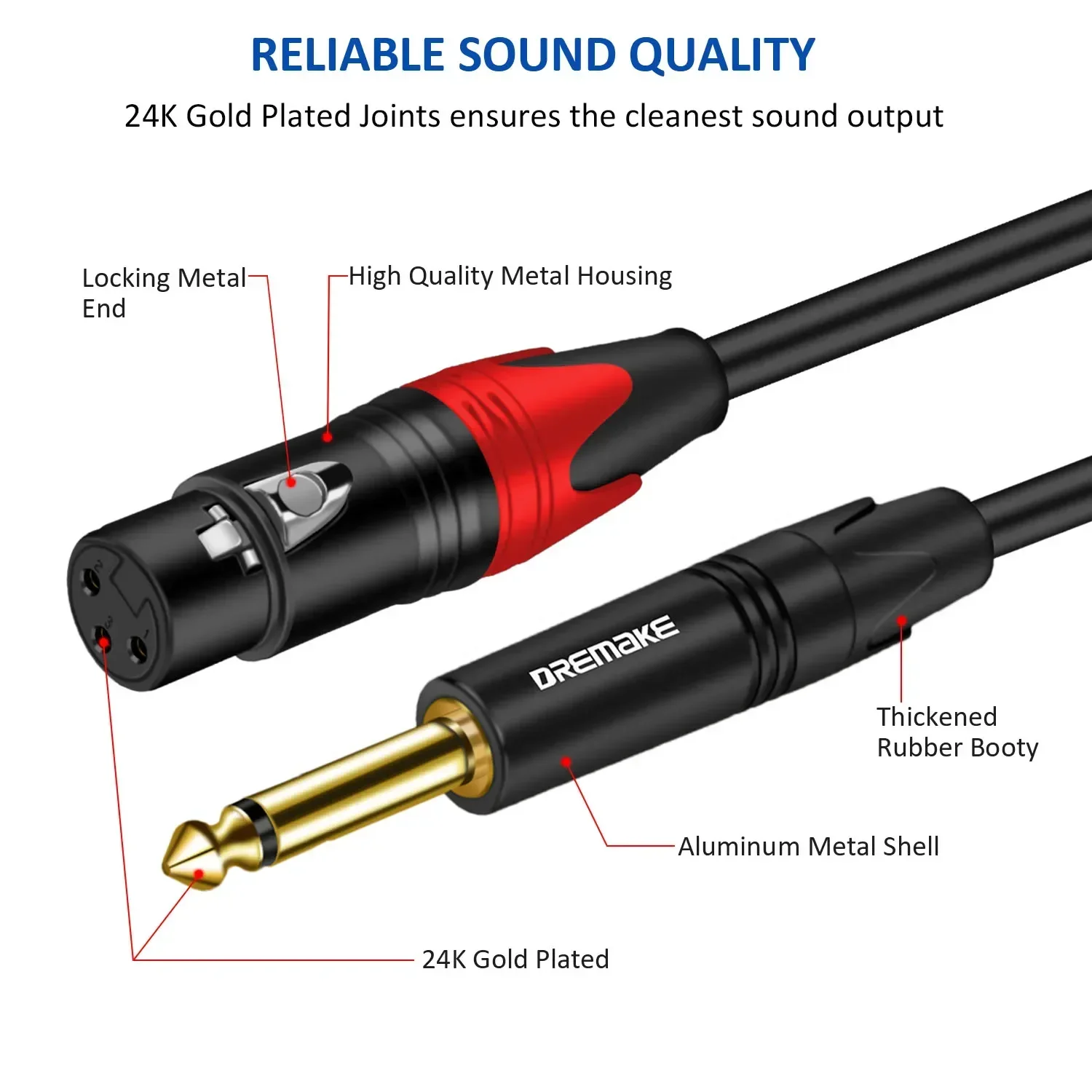 DREMAKE Mic Cable Male TS 1/4\