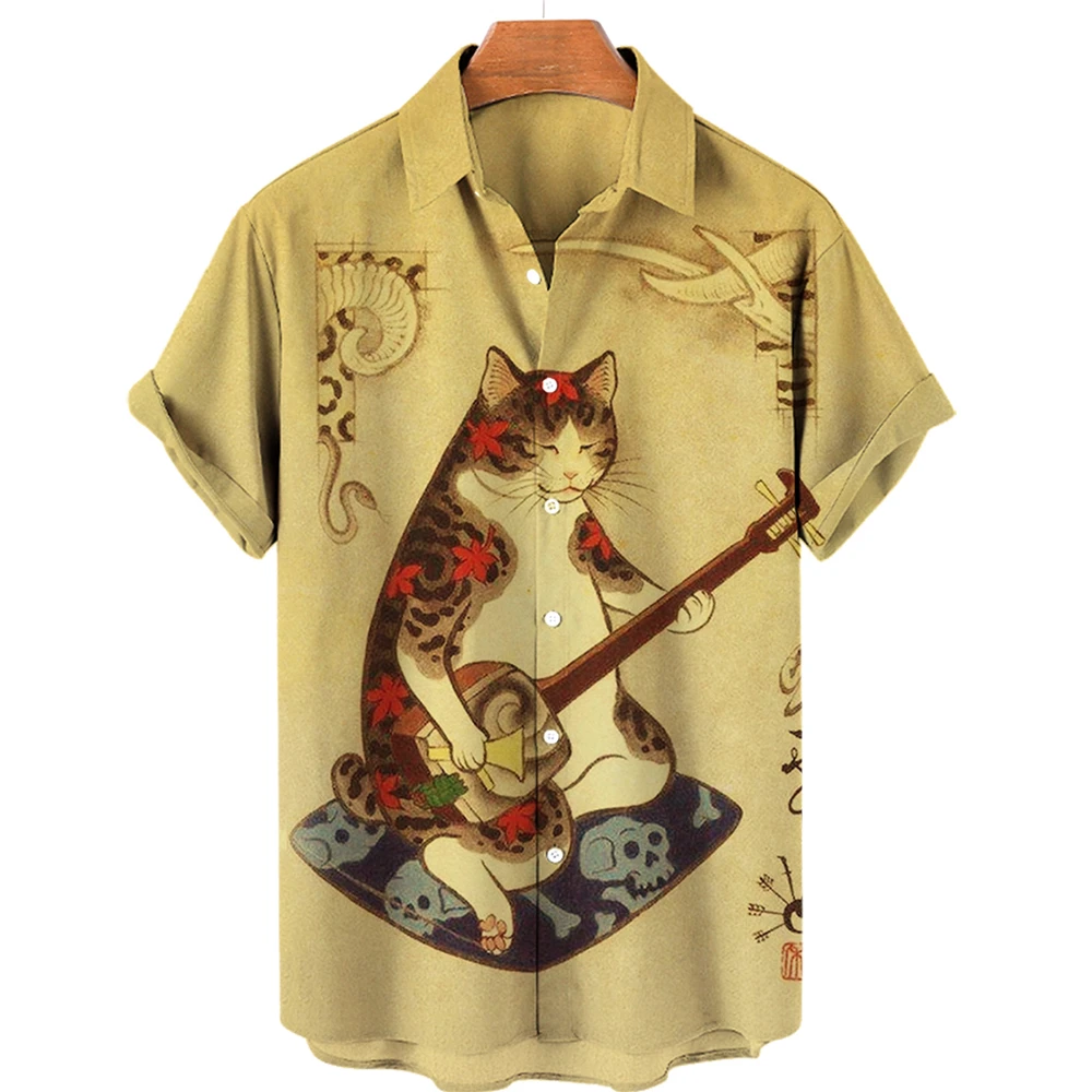 Hawaiian Men Collar Shirt 3d Printing Japanese Style Bushido Top Animal Summer Casual Dress Vintage Clothing